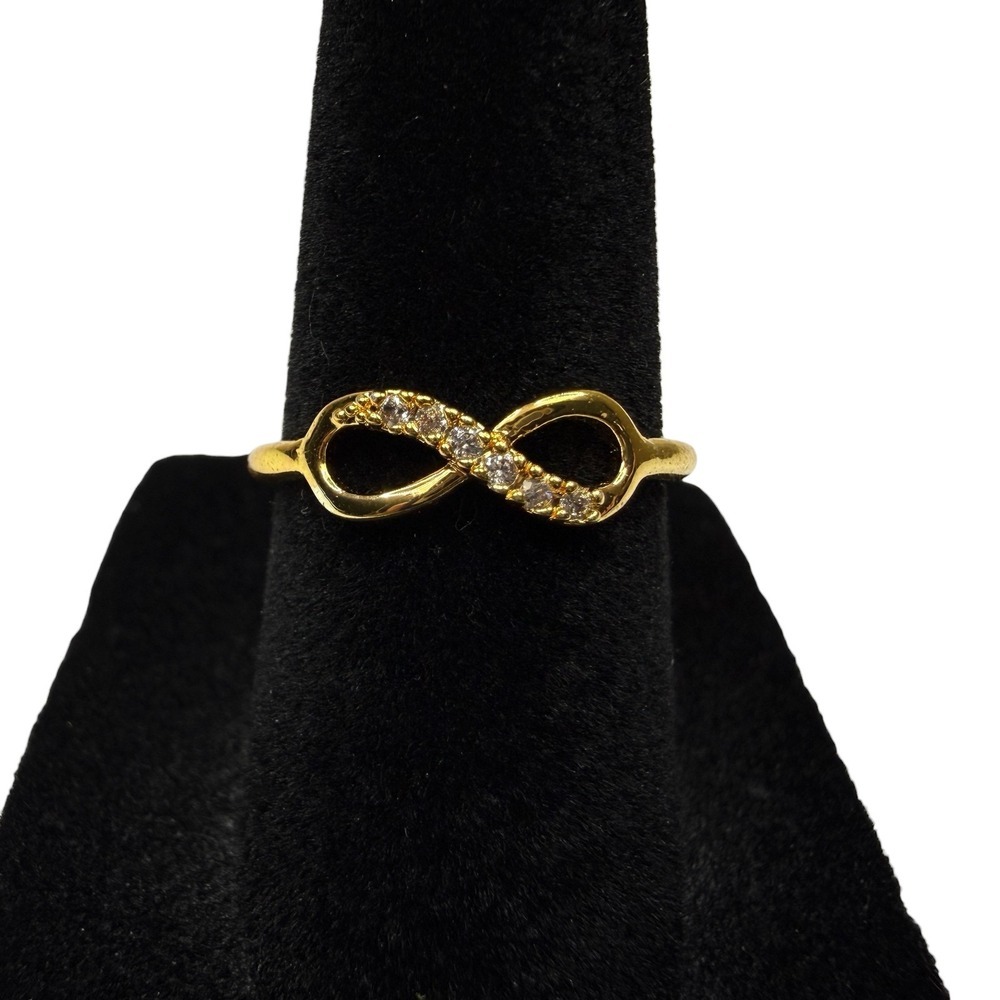 Elegant Infinity Symbol Ring Gold Tone Pave Clear Stones Fashion Jewelry Size 6